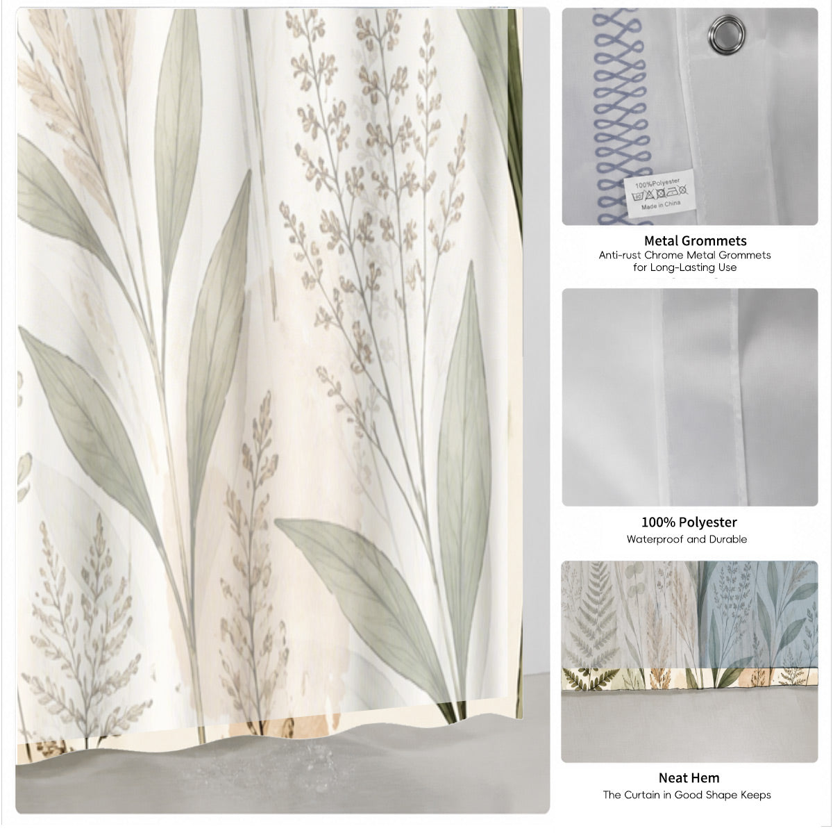 Vintage Botanical Floral Shower Curtain Boho Watercolor Decor