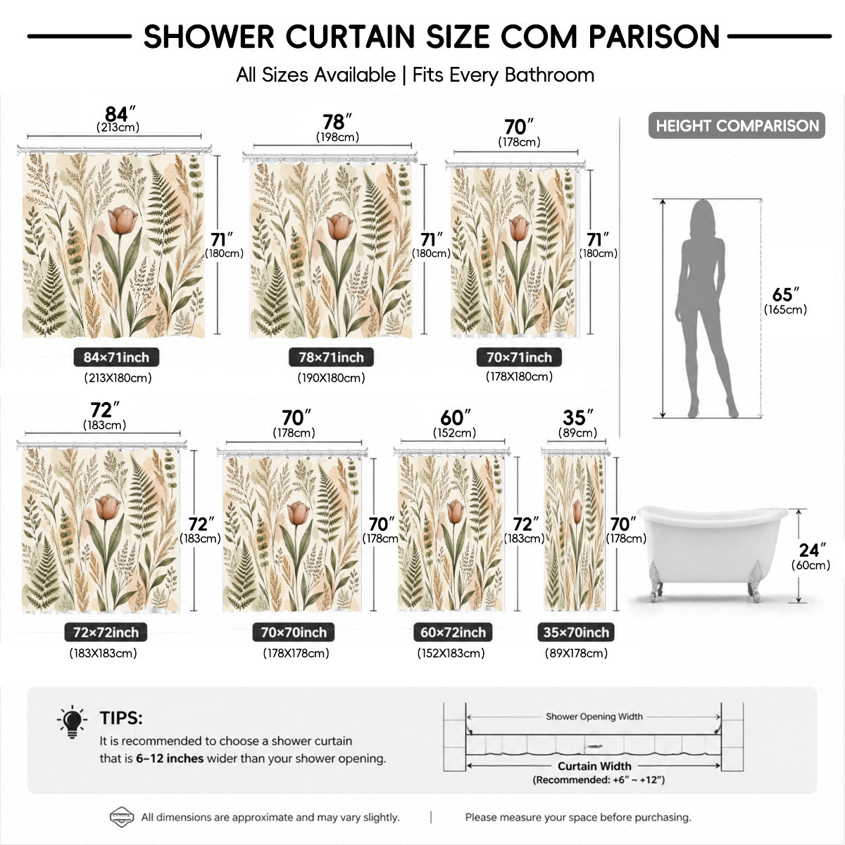 Vintage Botanical Floral Shower Curtain Boho Watercolor Decor
