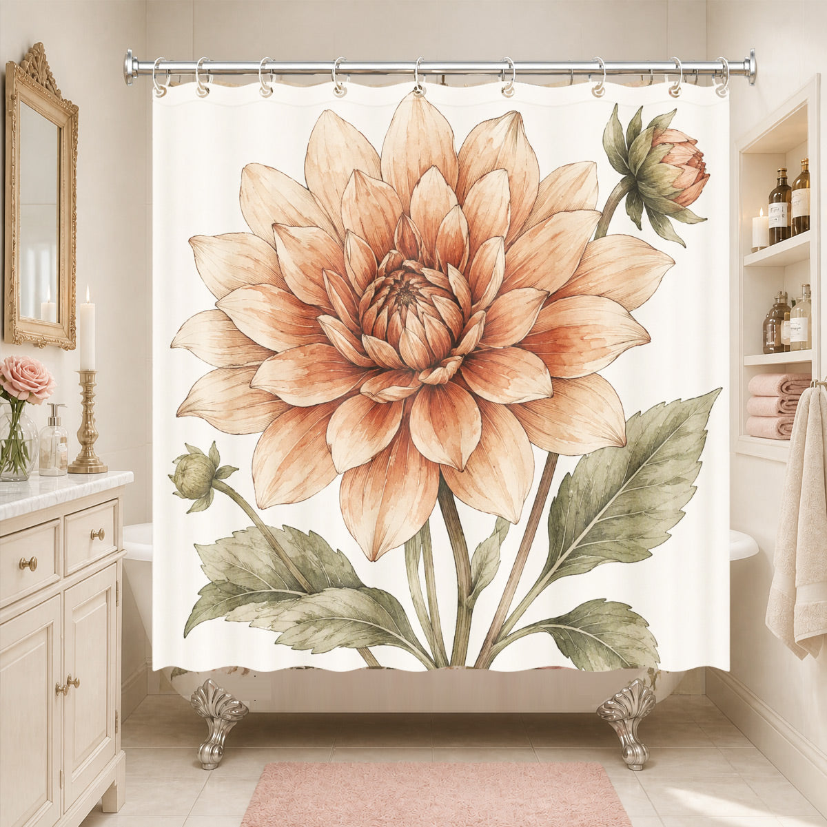 Vintage Botanical Floral Shower Curtain Boho Watercolor Decor
