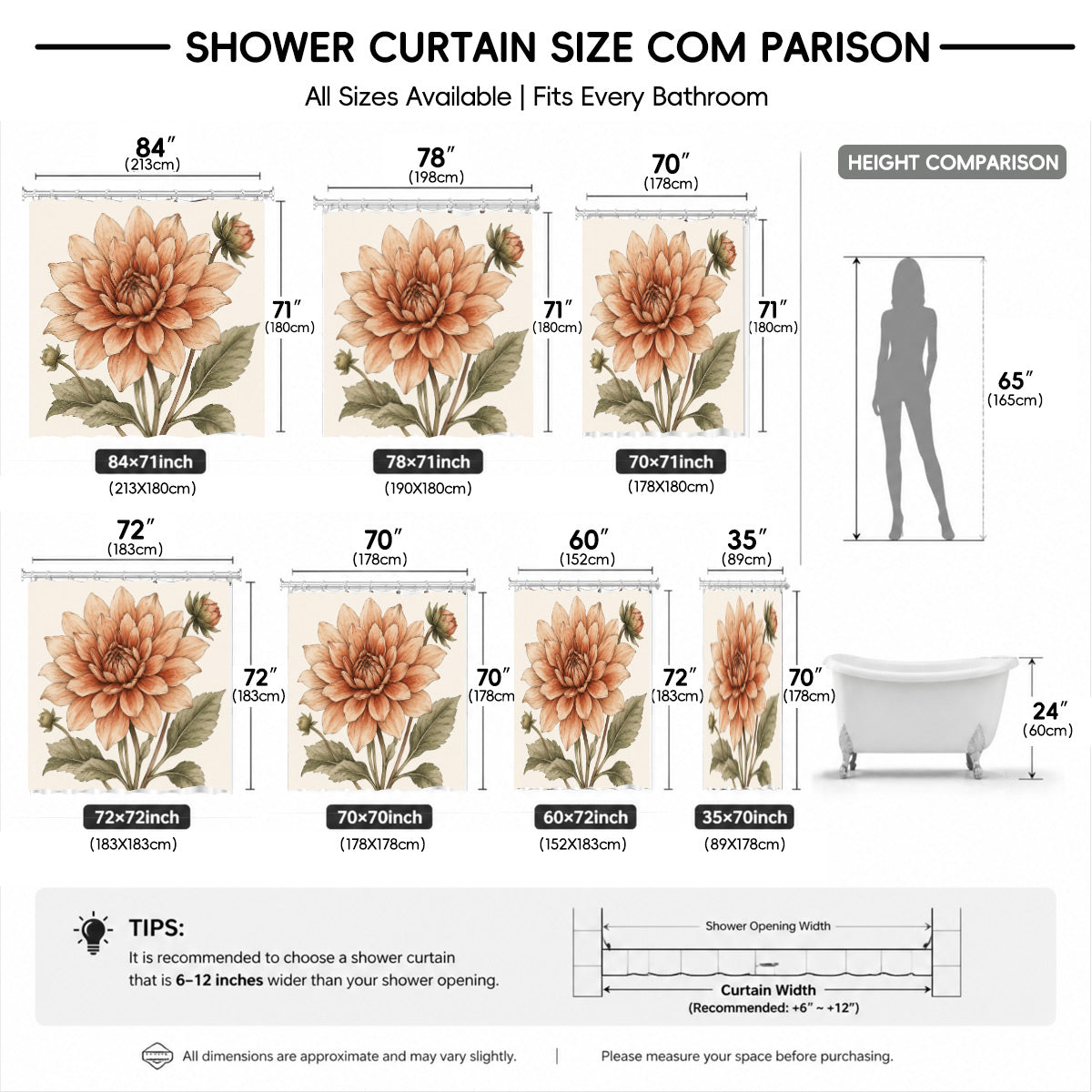 Vintage Botanical Floral Shower Curtain Boho Watercolor Decor