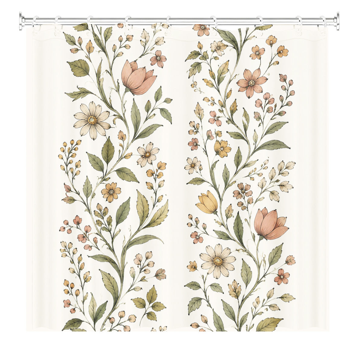 Vintage Botanical Floral Shower Curtain Boho Watercolor Decor