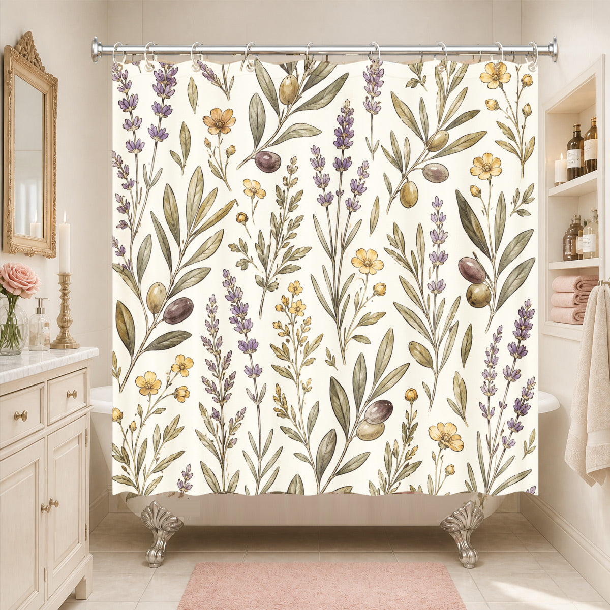 Vintage Botanical Floral Shower Curtain Boho Watercolor Decor