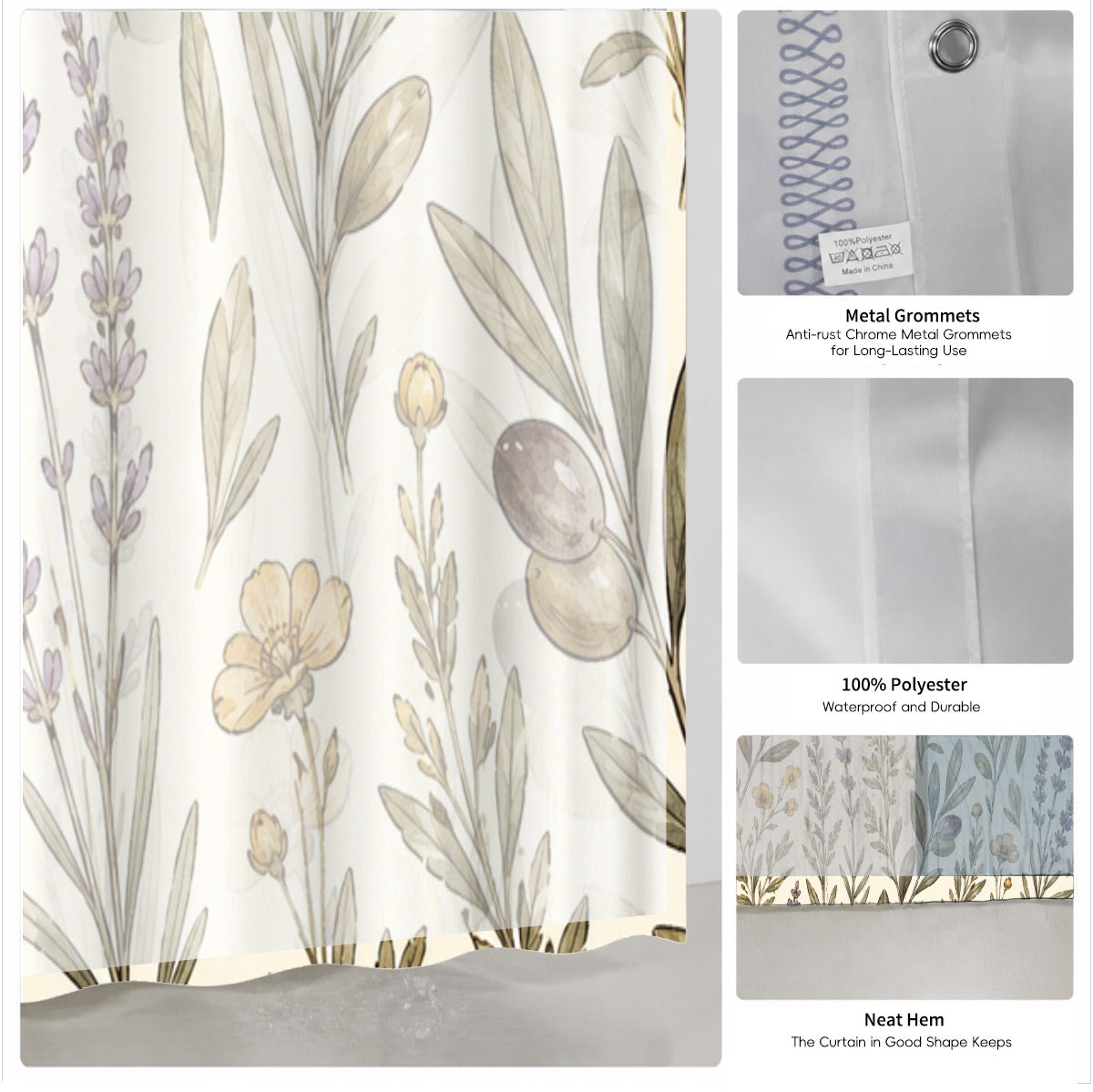 Vintage Botanical Floral Shower Curtain Boho Watercolor Decor