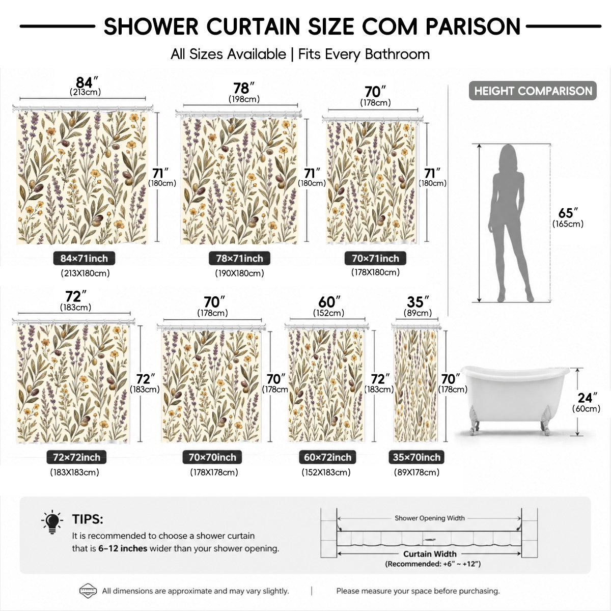 Vintage Botanical Floral Shower Curtain Boho Watercolor Decor