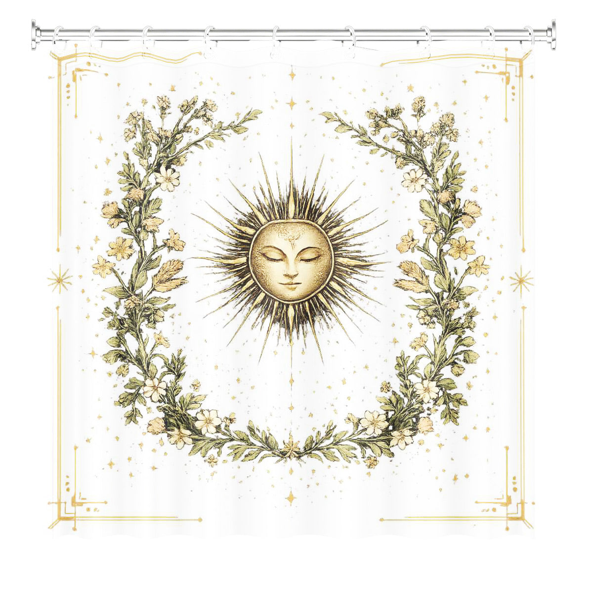 Vintage Celestial Sun Moon Shower Curtain Etched Art Waterproof Home Decor Gift