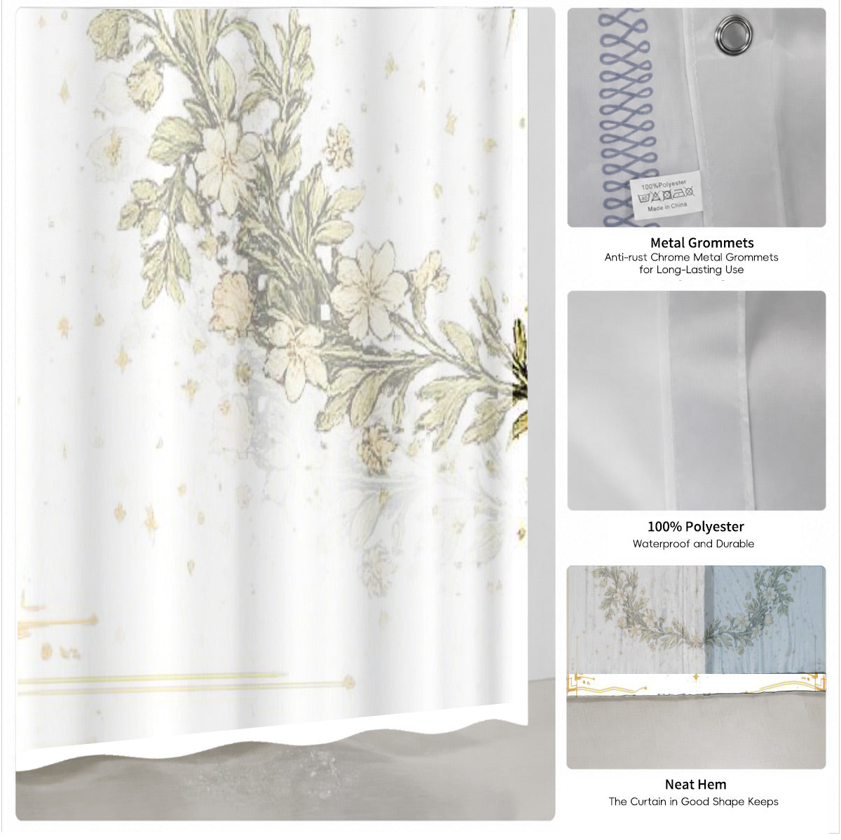 Vintage Celestial Sun Moon Shower Curtain Etched Art Waterproof Home Decor Gift