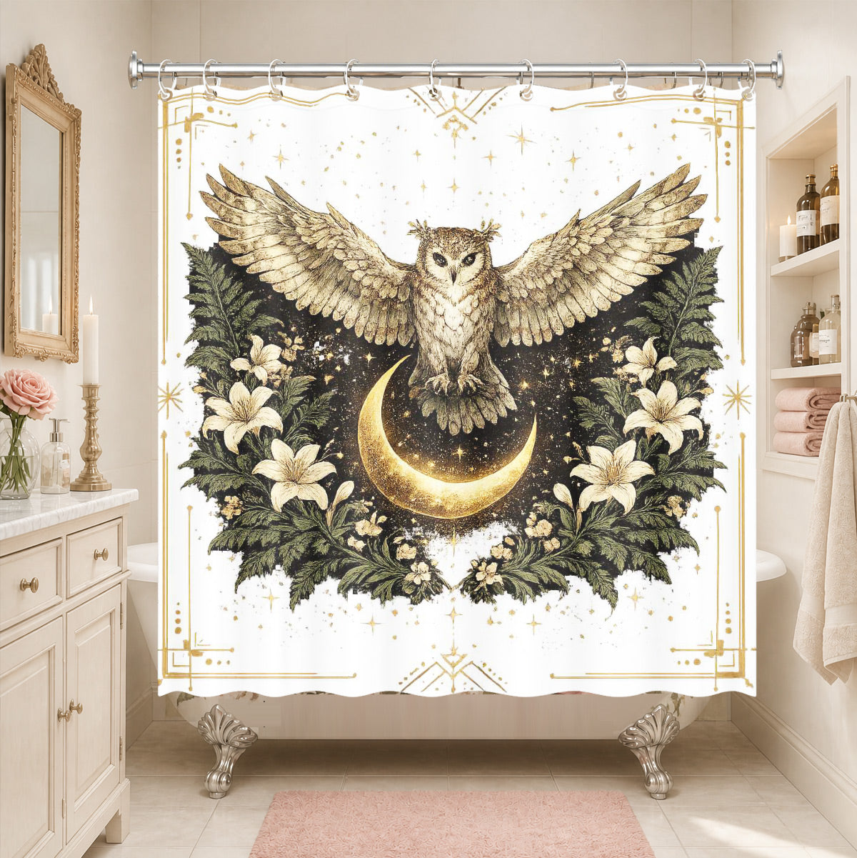 Vintage Celestial Sun Moon Shower Curtain Etched Art Waterproof Home Decor Gift