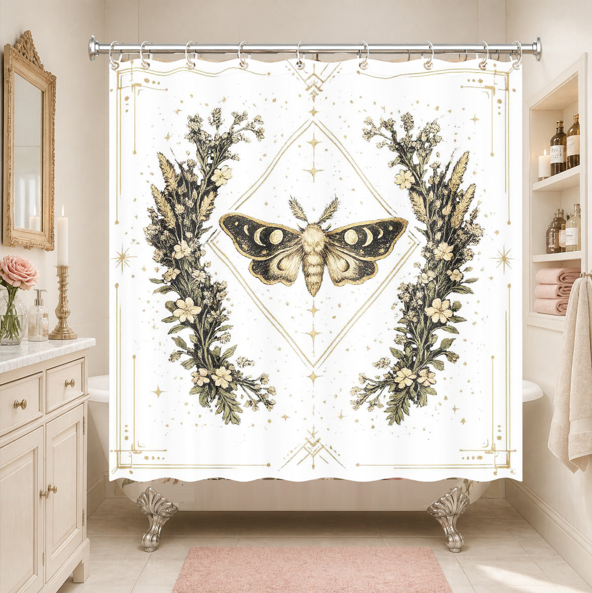 Vintage Celestial Sun Moon Shower Curtain Etched Art Waterproof Home Decor Gift