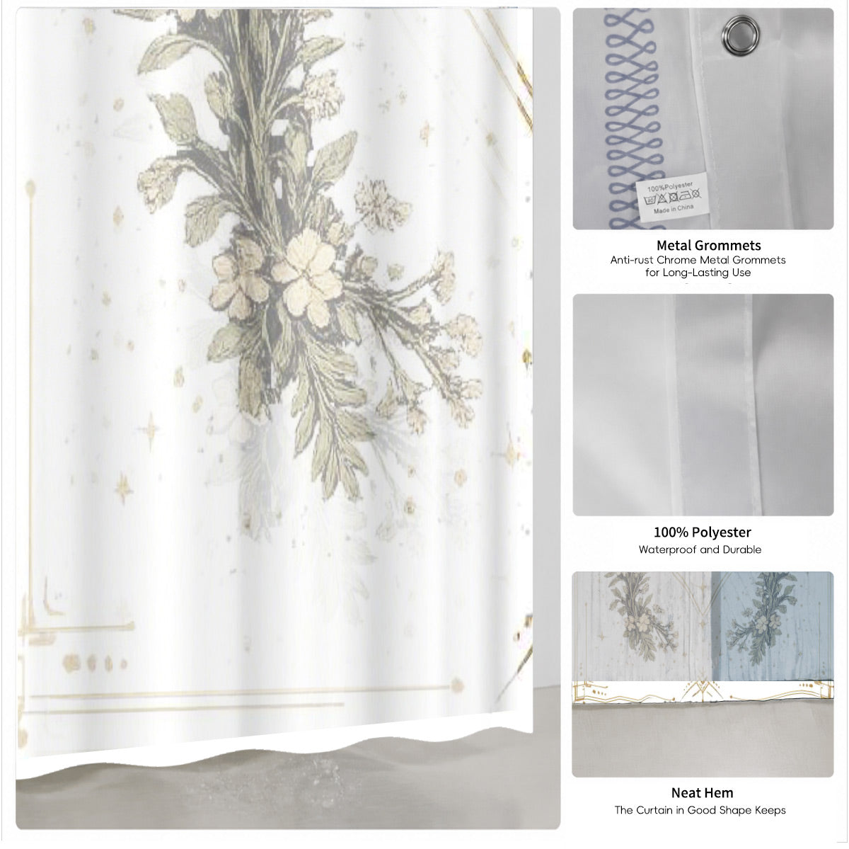 Vintage Celestial Sun Moon Shower Curtain Etched Art Waterproof Home Decor Gift