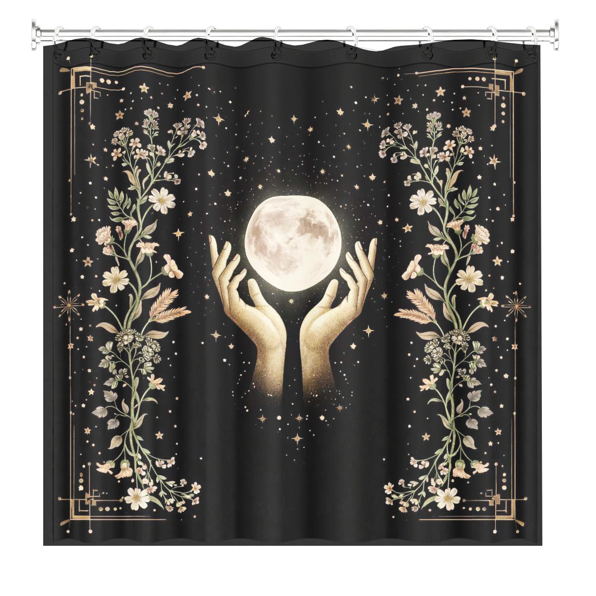 Vintage Celestial Sun Moon Shower Curtain Etched Art Waterproof Home Decor Gift