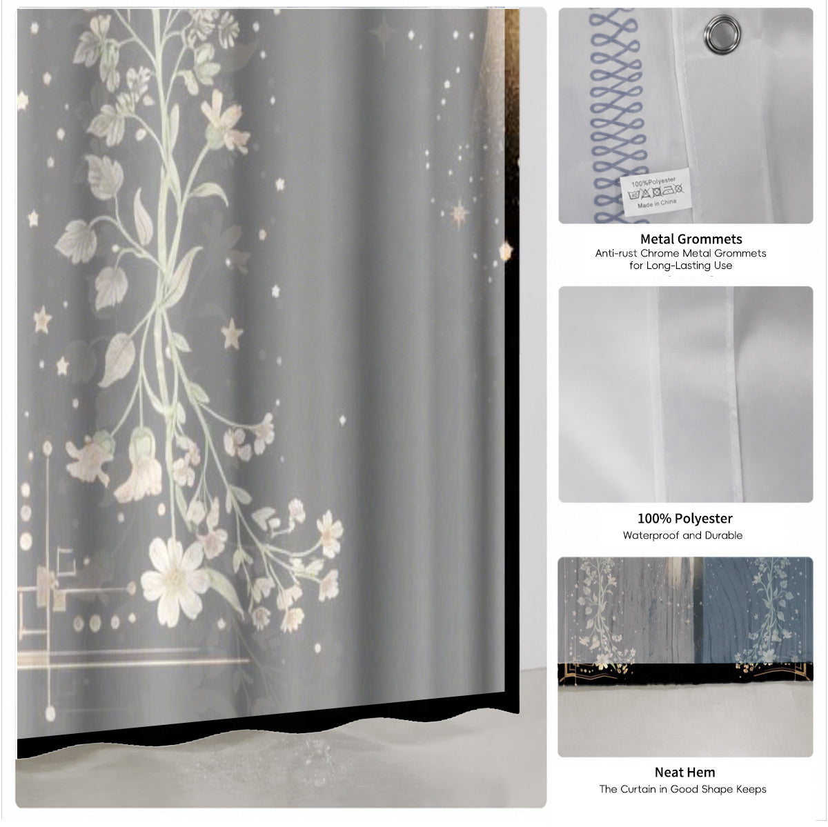 Vintage Celestial Sun Moon Shower Curtain Etched Art Waterproof Home Decor Gift