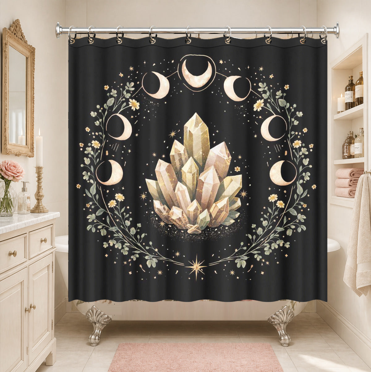Vintage Celestial Sun Moon Shower Curtain Etched Art Waterproof Home Decor Gift