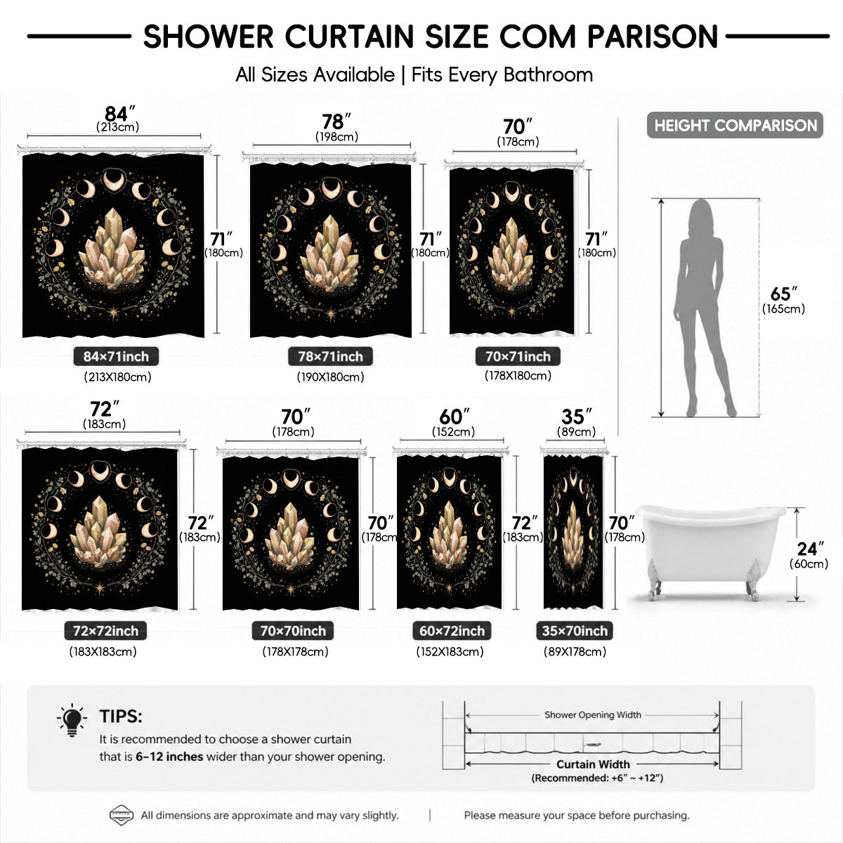 Vintage Celestial Sun Moon Shower Curtain Etched Art Waterproof Home Decor Gift