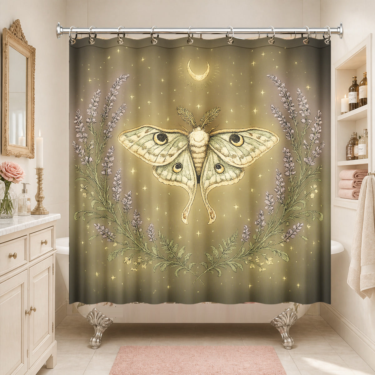 Vintage Etched Forest Shower Curtain Waterproof Celestial Bathroom Decor Gift