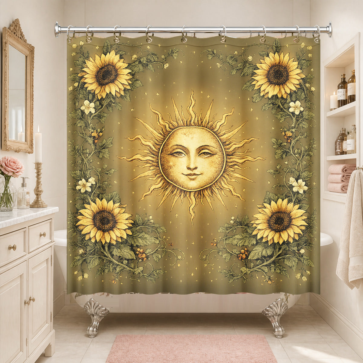 Vintage Etched Forest Shower Curtain Waterproof Celestial Bathroom Decor Gift