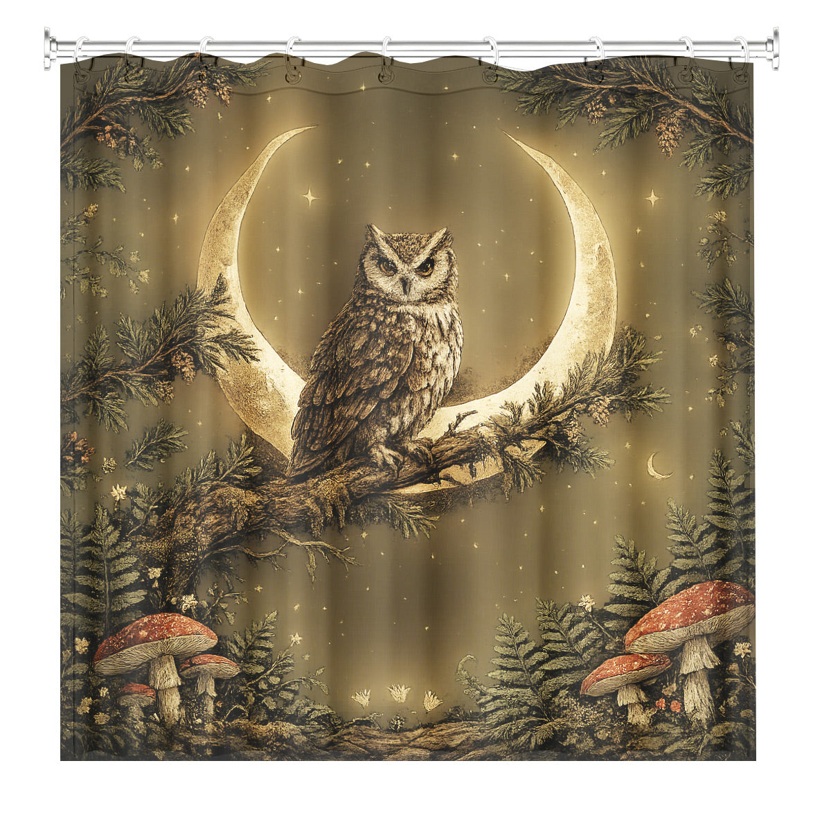Vintage Etched Forest Shower Curtain Waterproof Celestial Bathroom Decor Gift