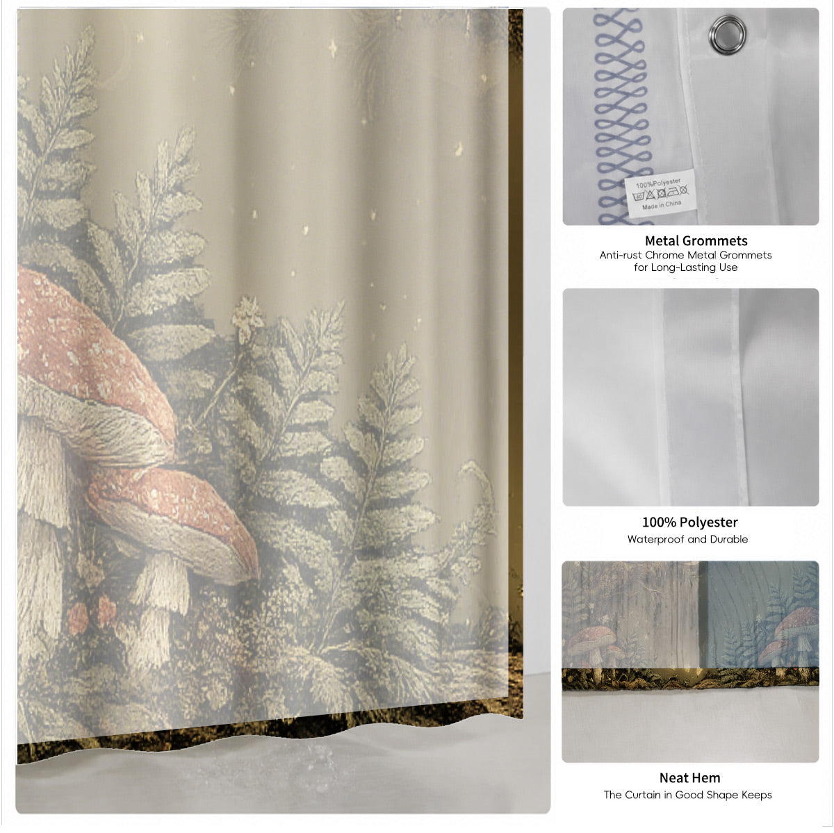 Vintage Etched Forest Shower Curtain Waterproof Celestial Bathroom Decor Gift