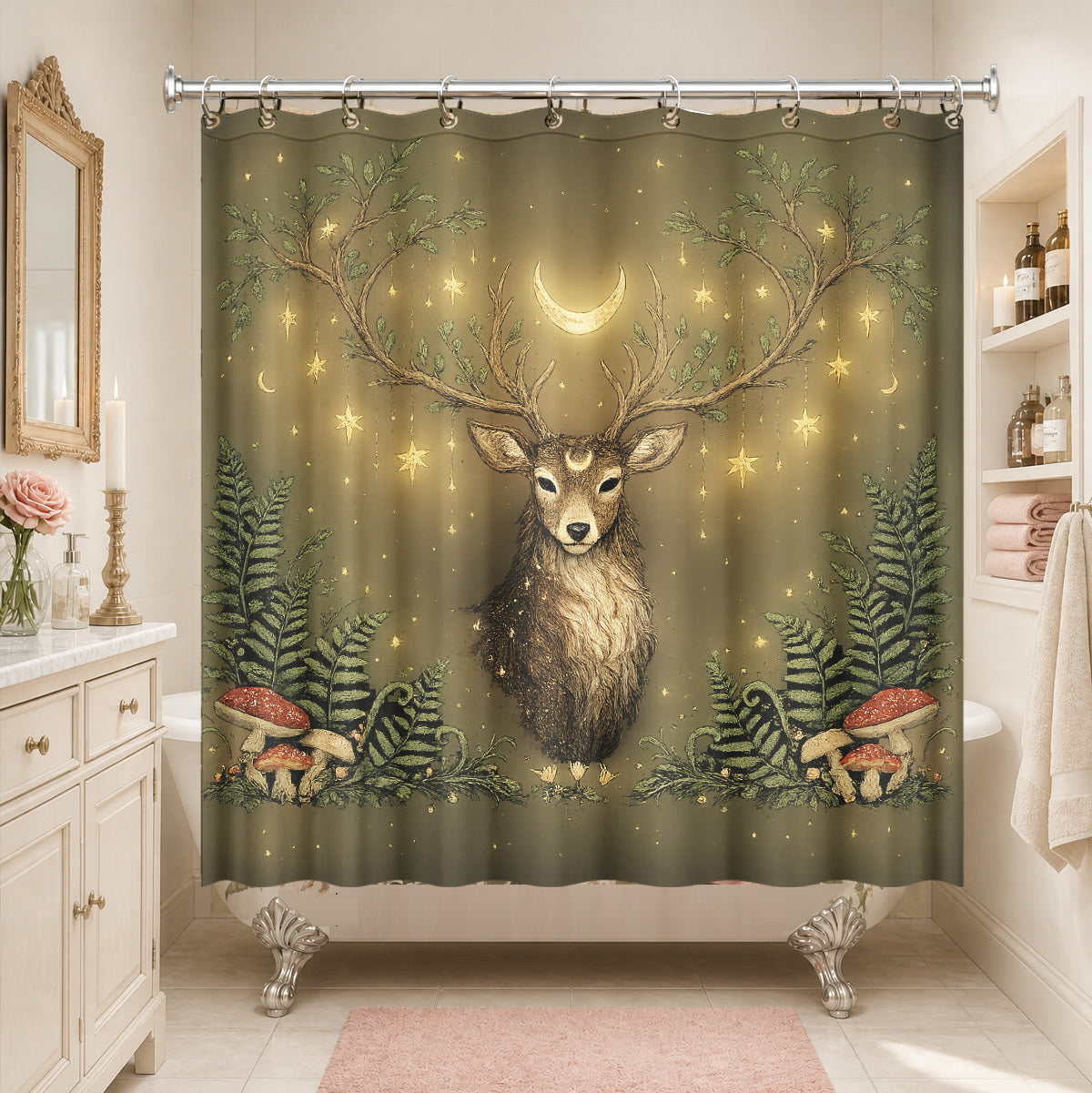 Vintage Etched Forest Shower Curtain Waterproof Celestial Bathroom Decor Gift