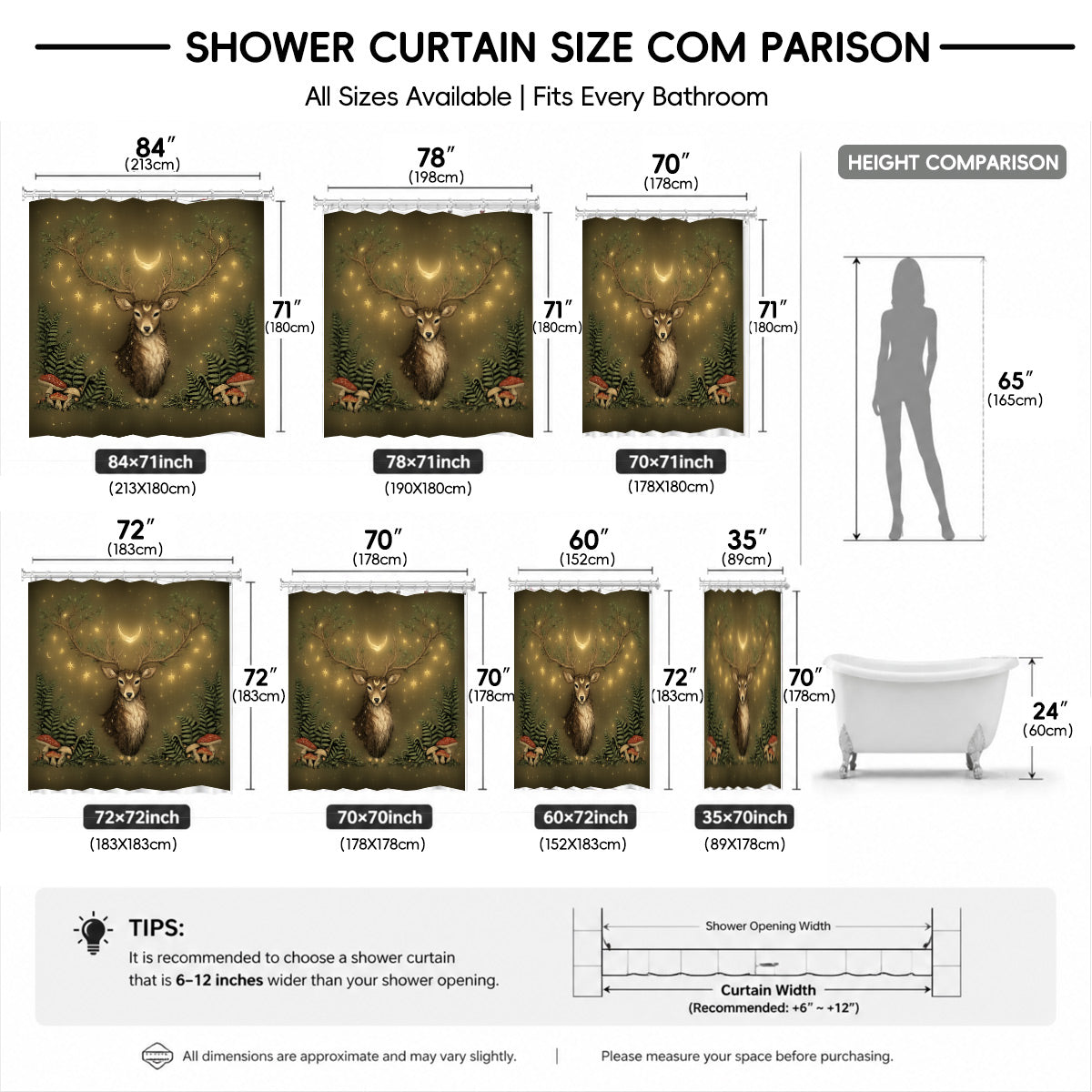 Vintage Etched Forest Shower Curtain Waterproof Celestial Bathroom Decor Gift