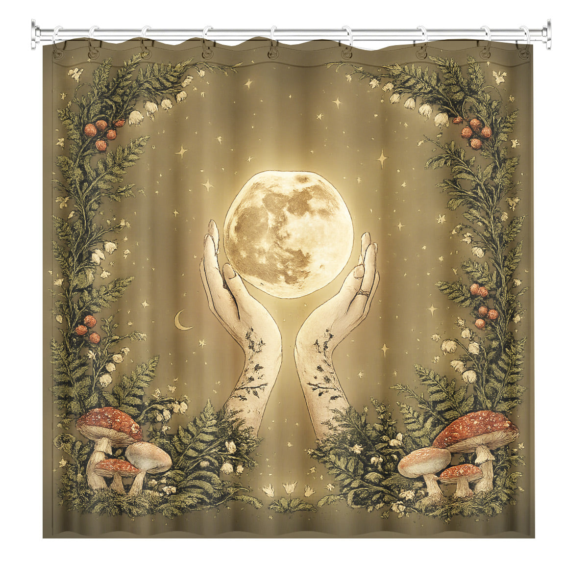 Vintage Etched Forest Shower Curtain Waterproof Celestial Bathroom Decor Gift