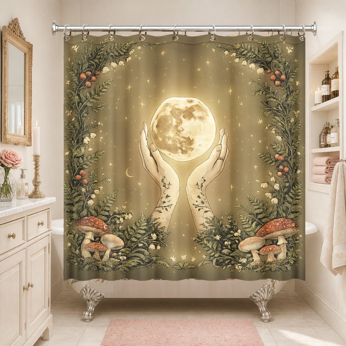 Vintage Etched Forest Shower Curtain Waterproof Celestial Bathroom Decor Gift