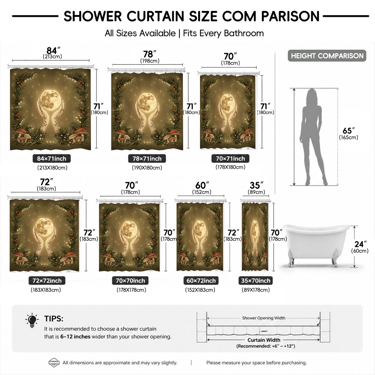 Vintage Etched Forest Shower Curtain Waterproof Celestial Bathroom Decor Gift