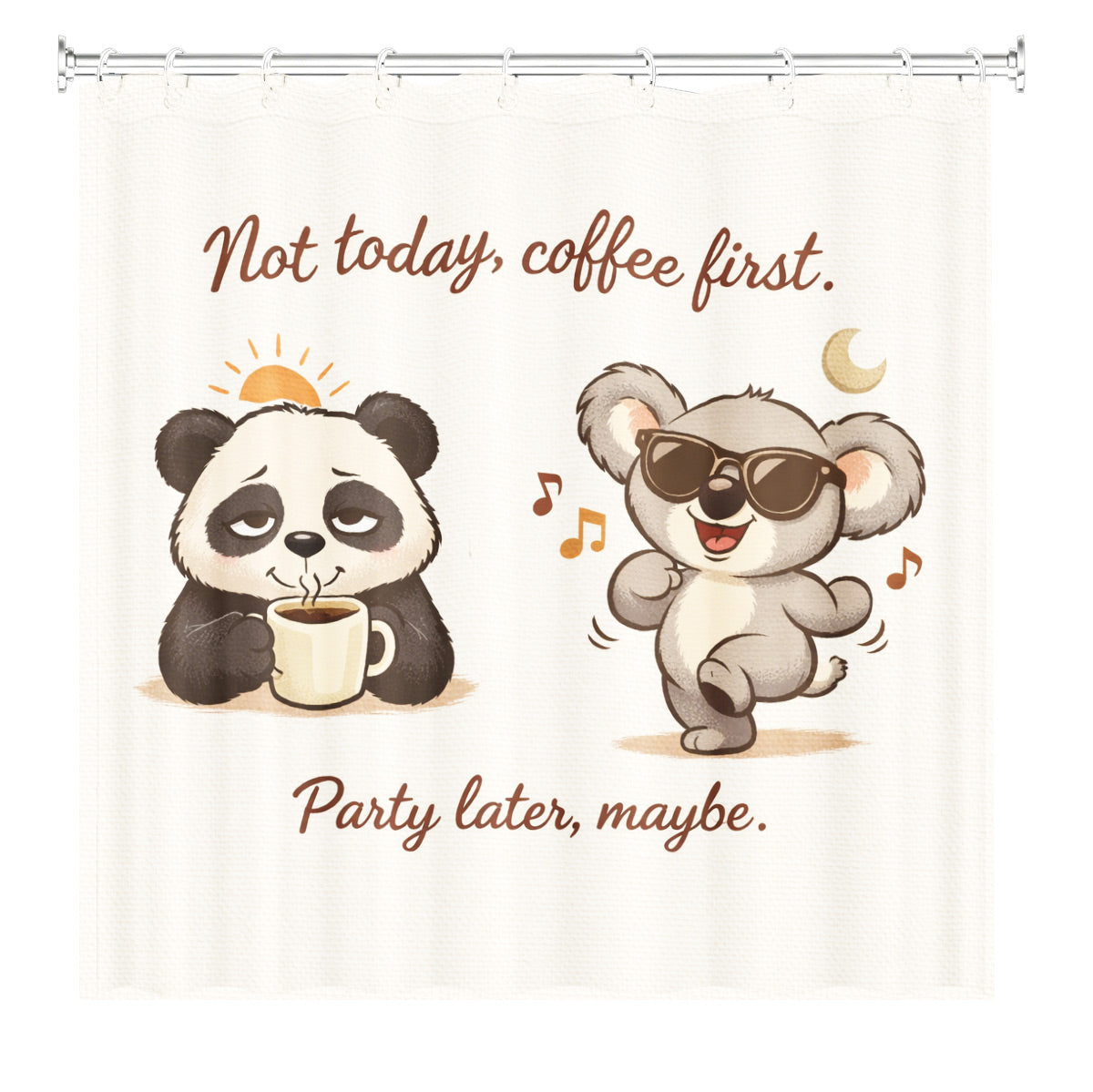 Vintage Coffee Lazy Animal Shower Curtain Cute Waterproof Bathroom Decor Gift