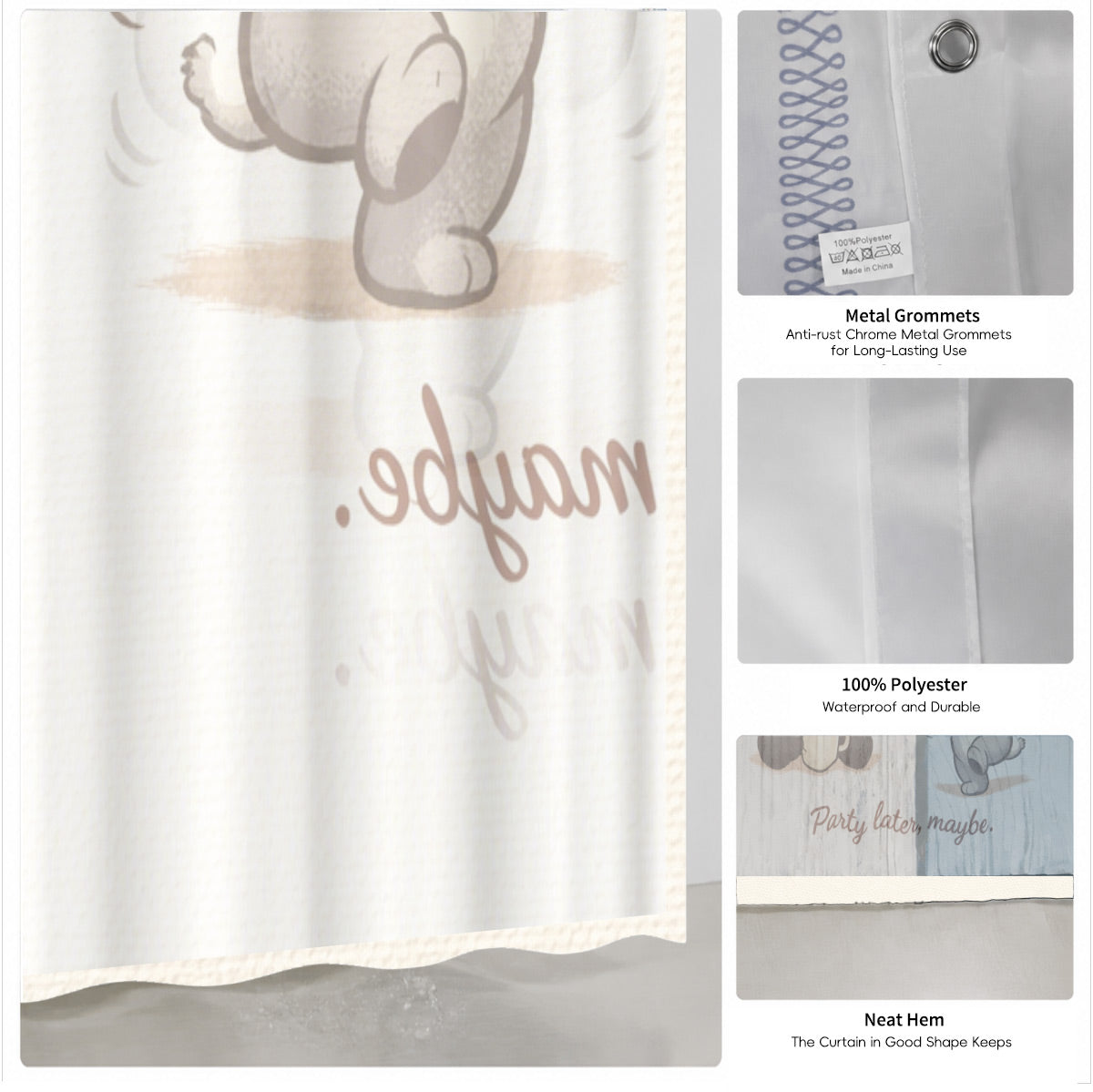 Vintage Coffee Lazy Animal Shower Curtain Cute Waterproof Bathroom Decor Gift