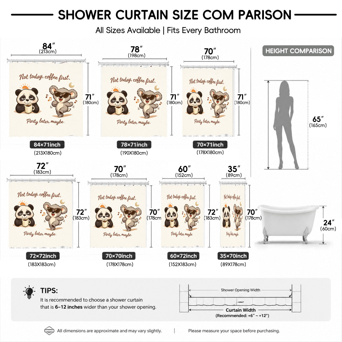Vintage Coffee Lazy Animal Shower Curtain Cute Waterproof Bathroom Decor Gift