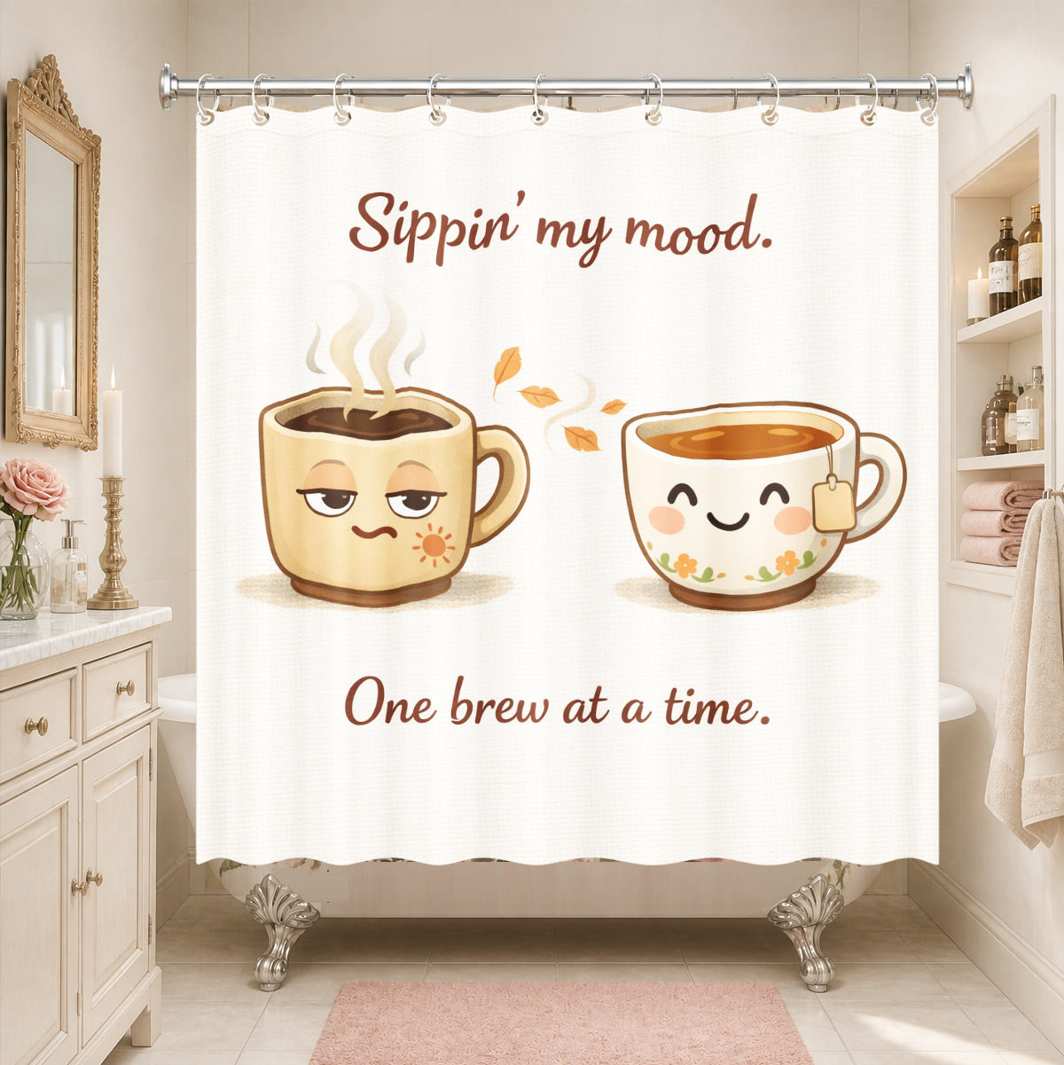 Vintage Coffee Lazy Animal Shower Curtain Cute Waterproof Bathroom Decor Gift