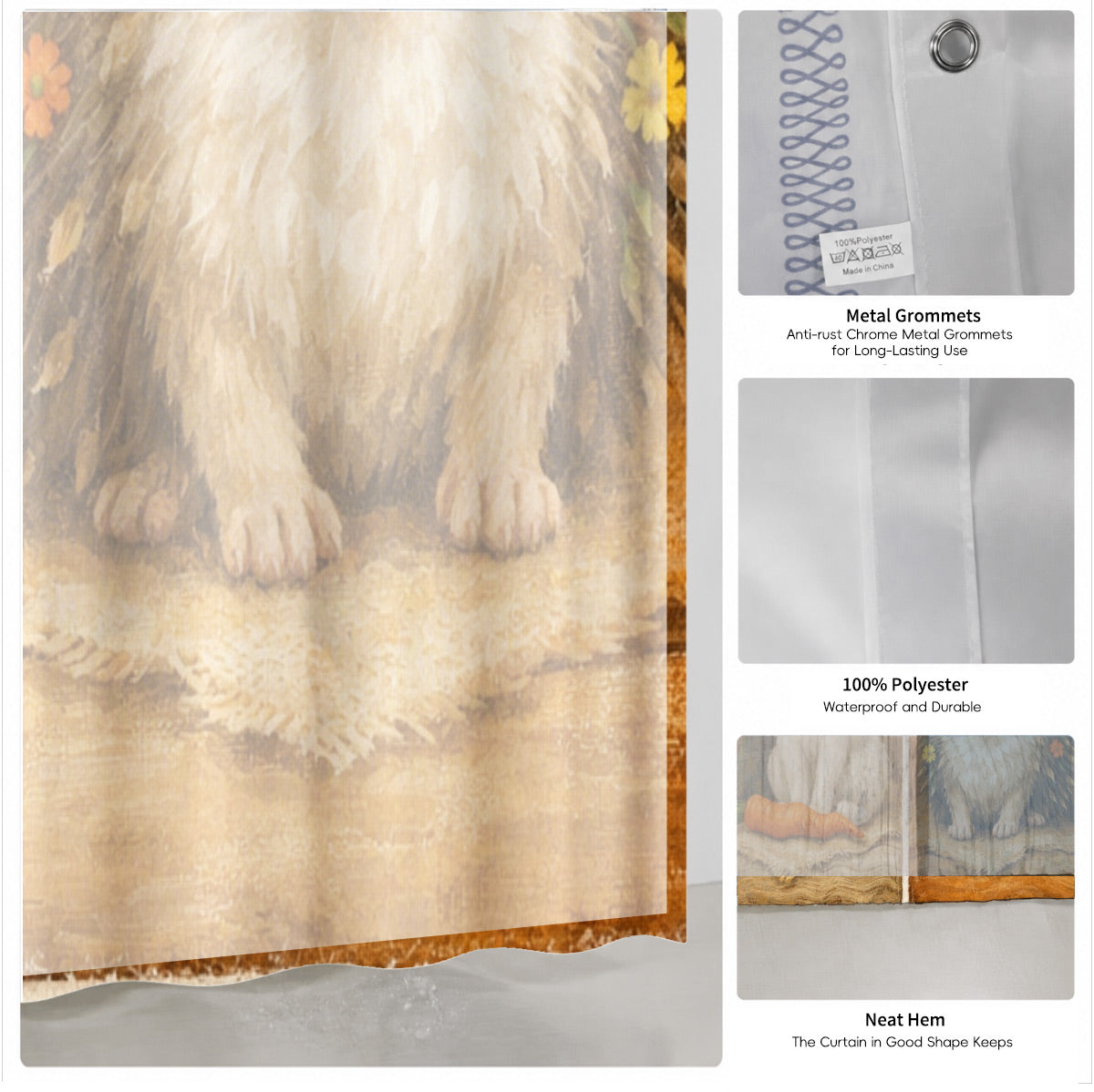 Rustic Farm Animal Shower Curtain Vintage Oil Painting Style Waterproof Bathroom Decor