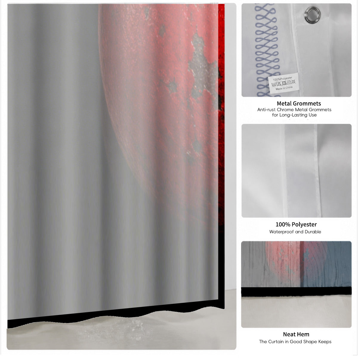 Vintage Gym Equipment Shower Curtain Red Black Waterproof Home Gym Decor