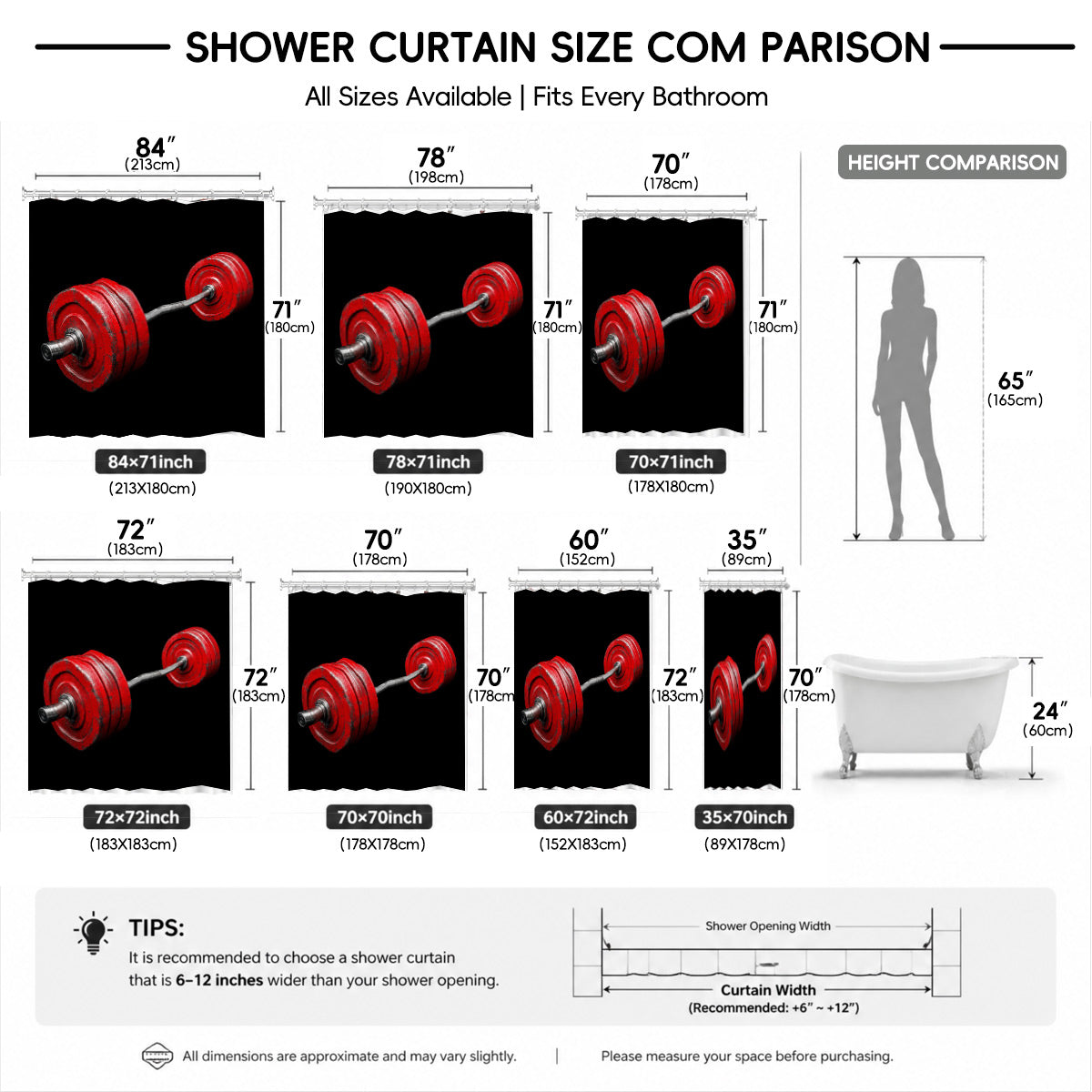 Vintage Gym Equipment Shower Curtain Red Black Waterproof Home Gym Decor