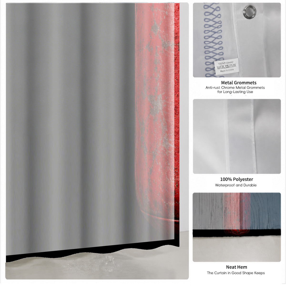 Vintage Gym Equipment Shower Curtain Red Black Waterproof Home Gym Decor