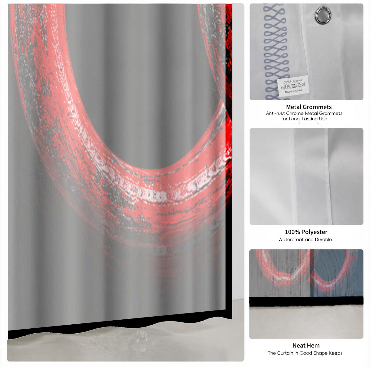 Vintage Gym Equipment Shower Curtain Red Black Waterproof Home Gym Decor