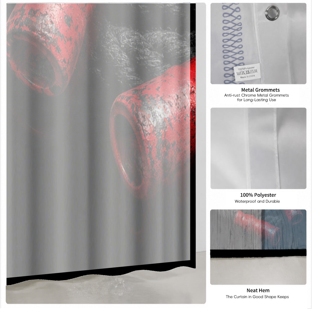 Vintage Gym Equipment Shower Curtain Red Black Waterproof Home Gym Decor