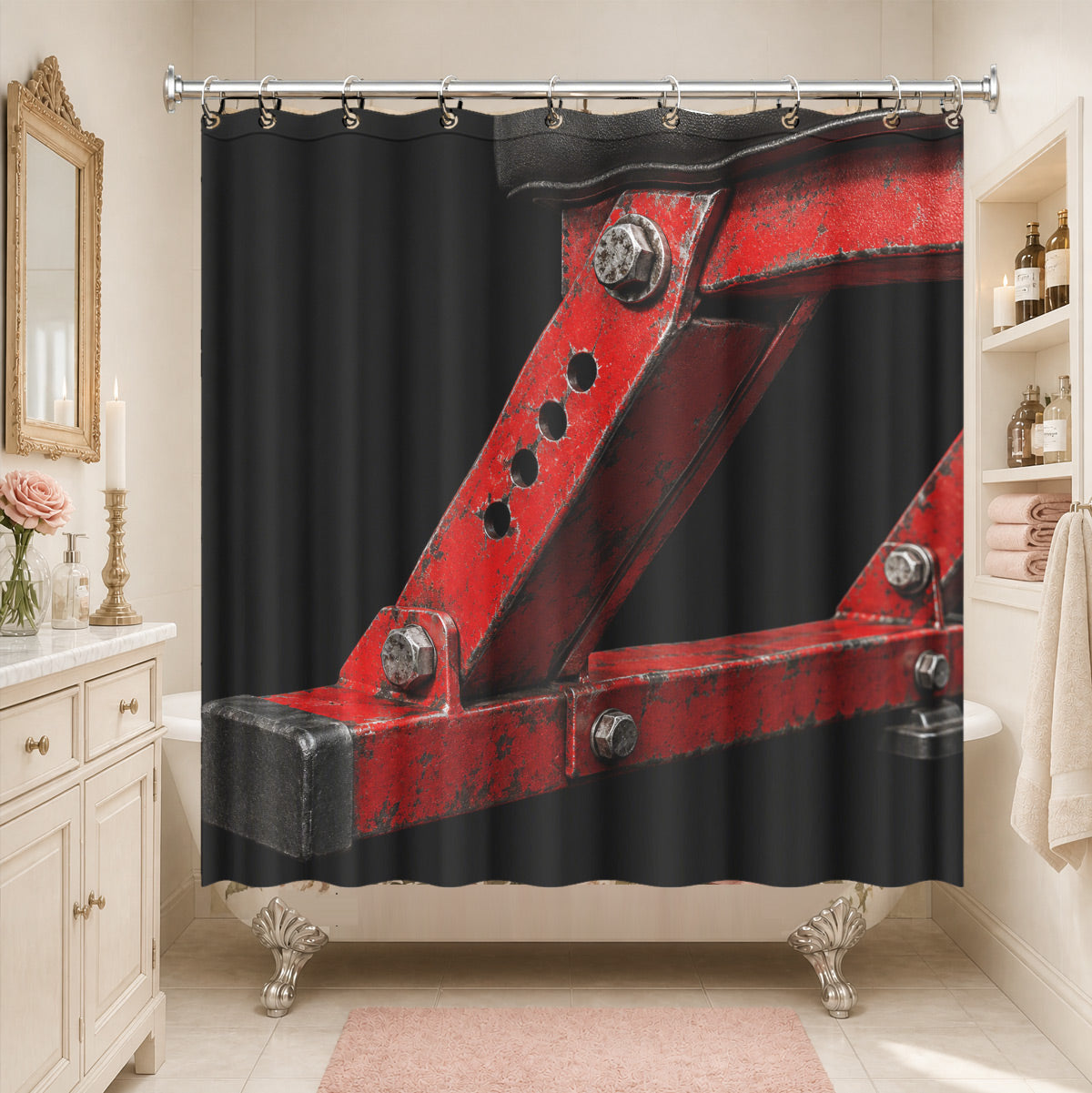 Vintage Gym Equipment Shower Curtain Red Black Waterproof Home Gym Decor