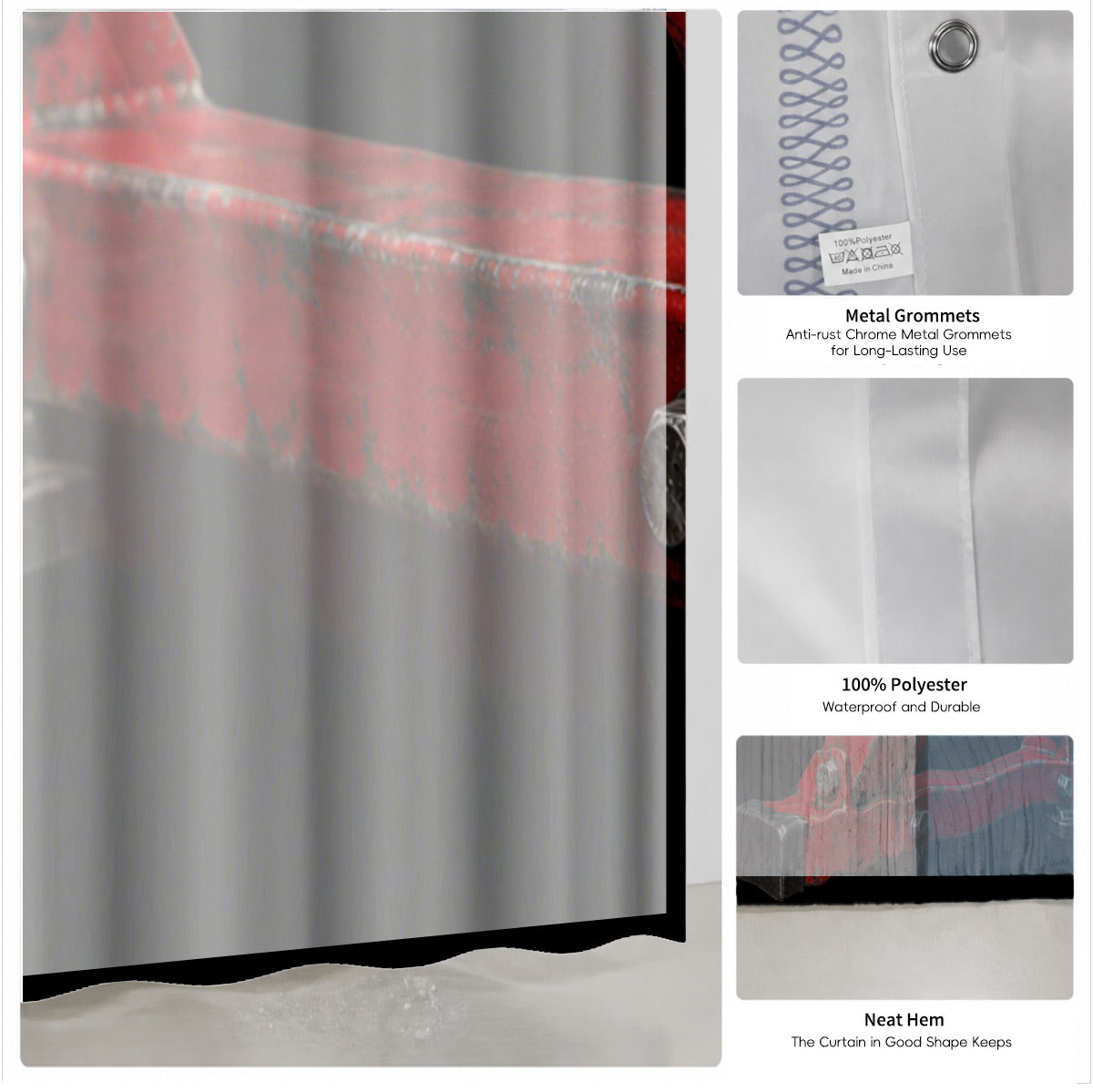 Vintage Gym Equipment Shower Curtain Red Black Waterproof Home Gym Decor