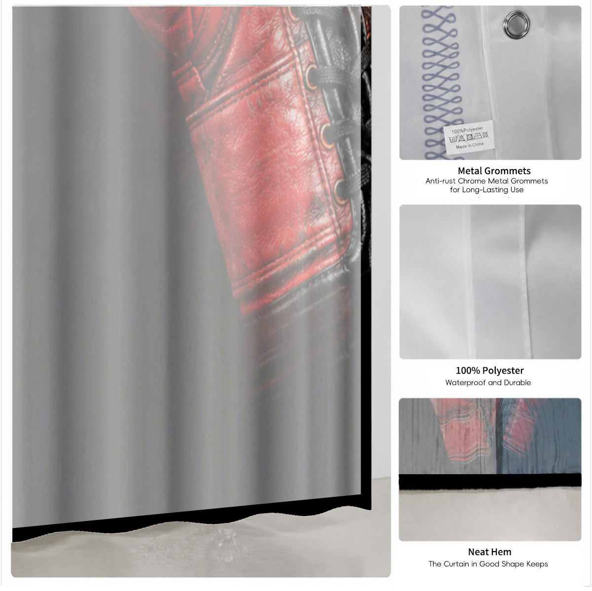 Vintage Gym Equipment Shower Curtain Red Black Waterproof Home Gym Decor