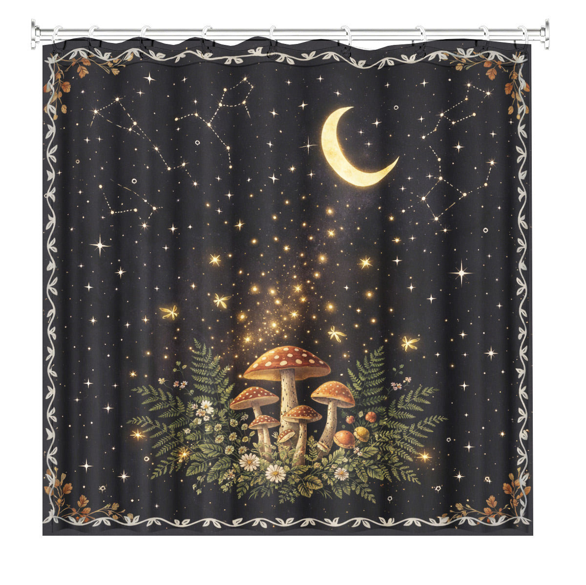 Vintage Etched Celestial Shower Curtain Mystical Botanical Waterproof Home Decor