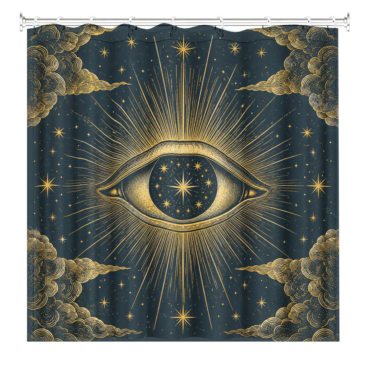 Celestial Moon Phase Shower Curtain Vintage Gold Astrology Waterproof Decor