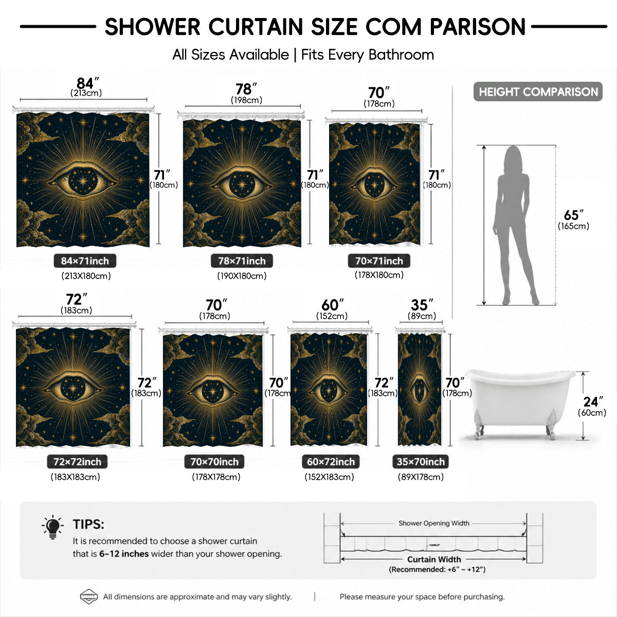 Celestial Moon Phase Shower Curtain Vintage Gold Astrology Waterproof Decor