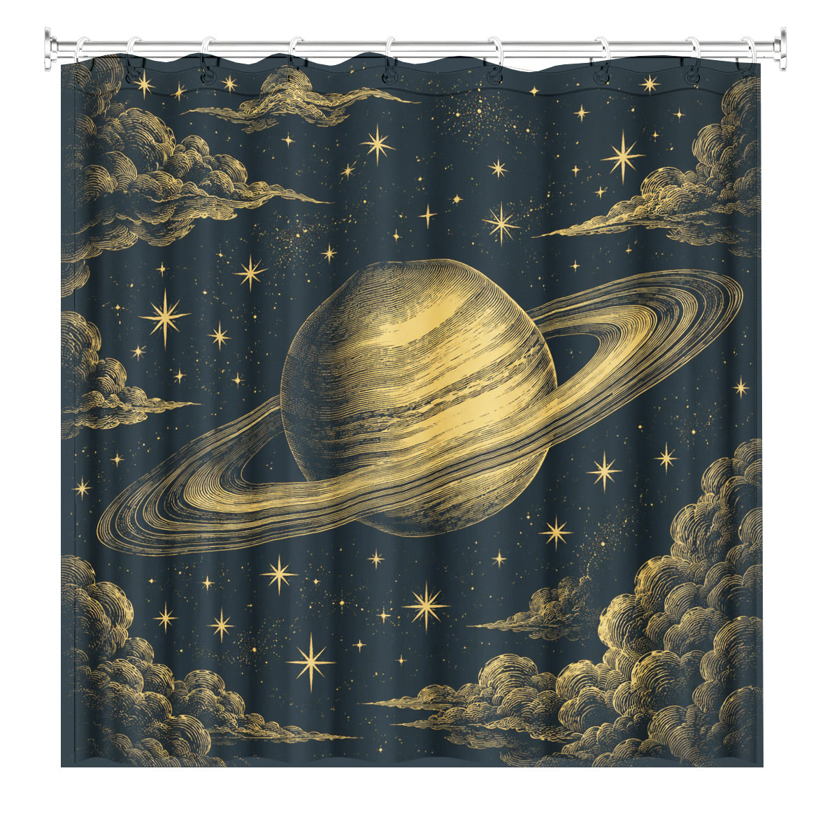 Celestial Moon Phase Shower Curtain Vintage Gold Astrology Waterproof Decor