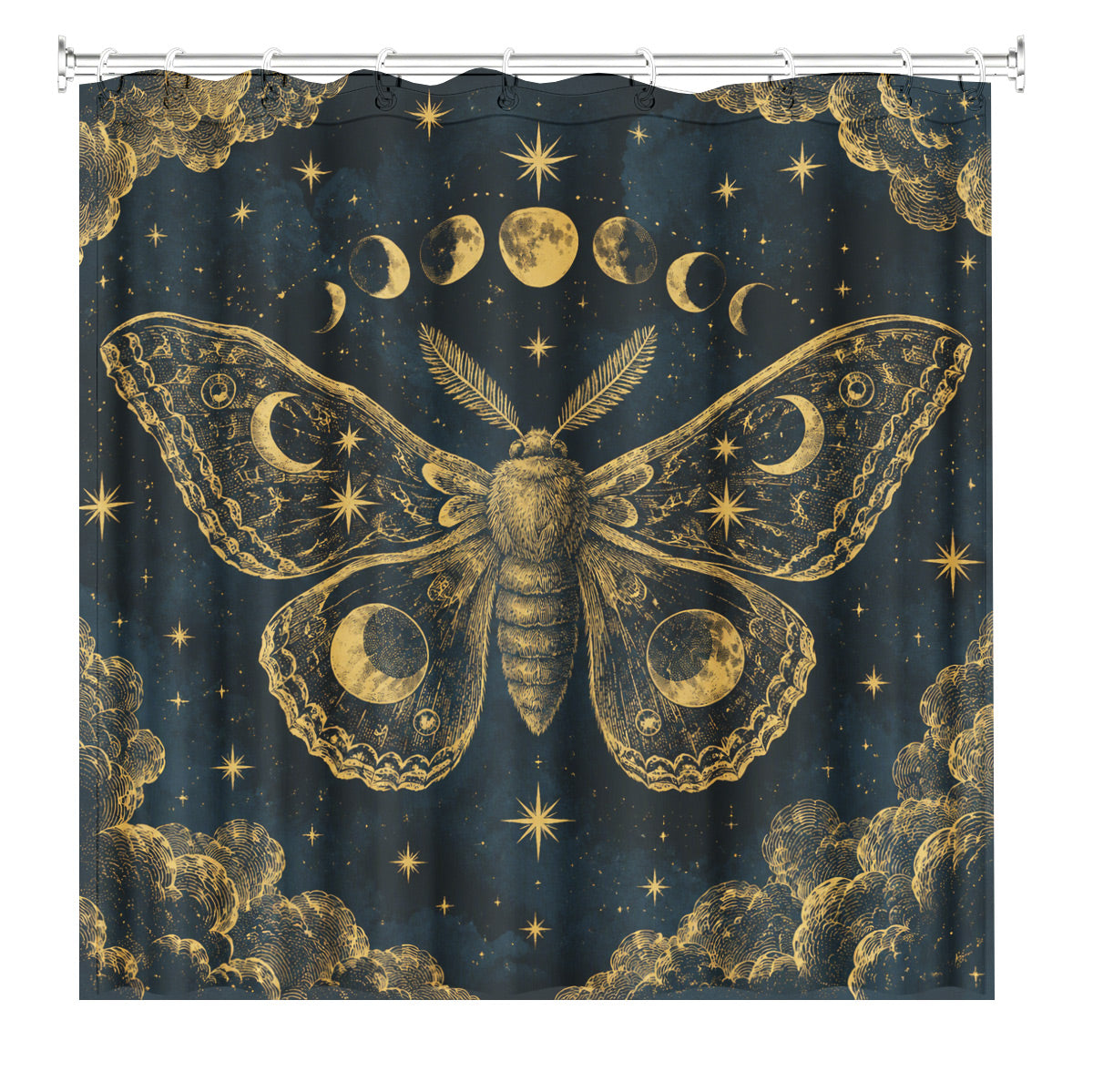 Celestial Moon Phase Shower Curtain Vintage Gold Astrology Waterproof Decor