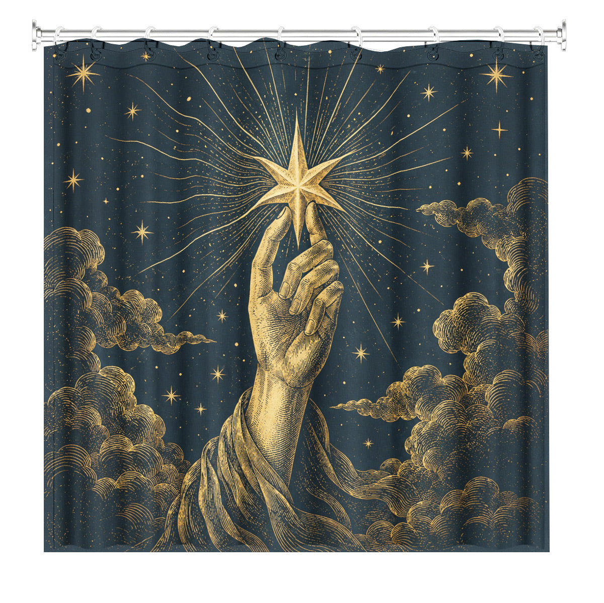 Celestial Moon Phase Shower Curtain Vintage Gold Astrology Waterproof Decor