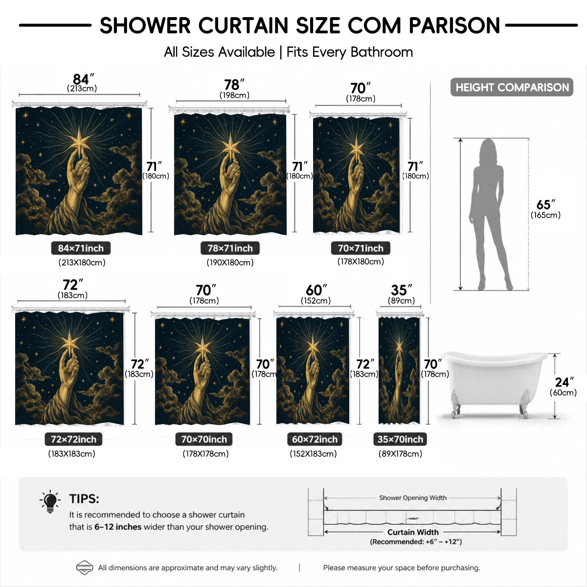 Celestial Moon Phase Shower Curtain Vintage Gold Astrology Waterproof Decor
