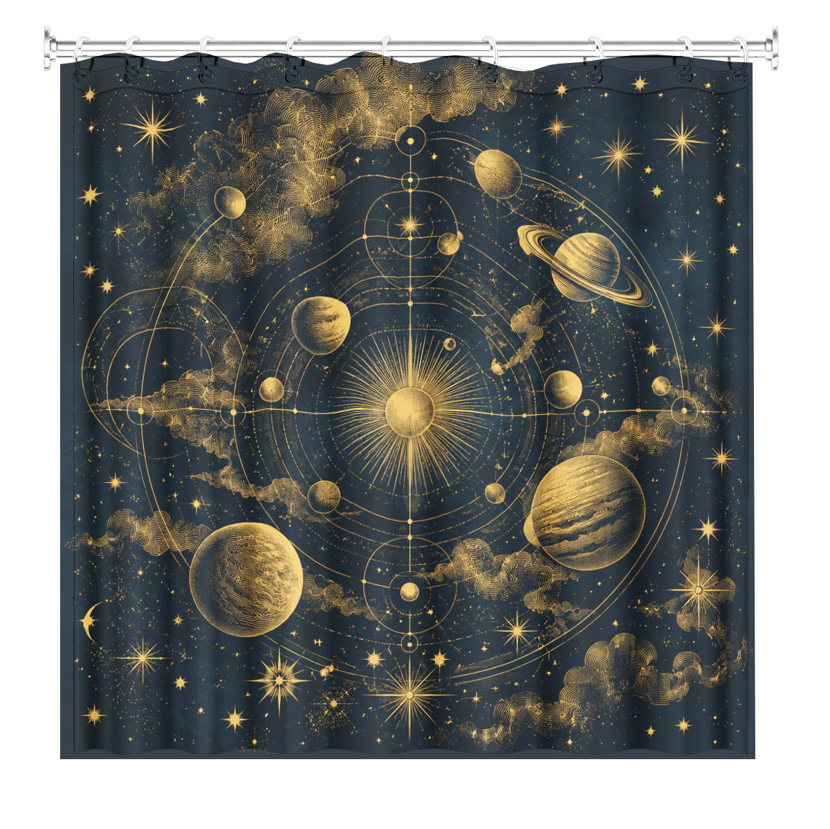 Celestial Moon Phase Shower Curtain Vintage Gold Astrology Waterproof Decor