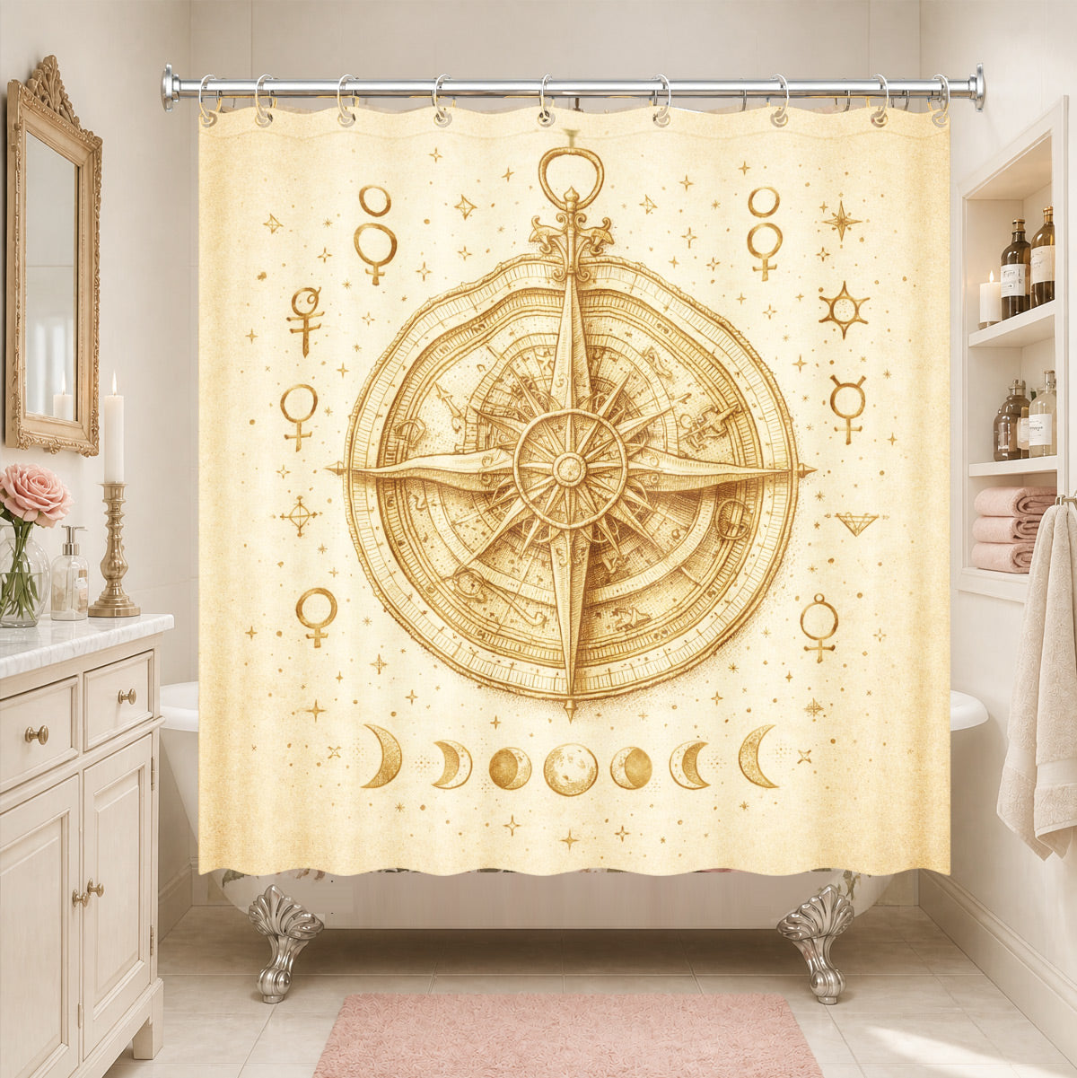 Vintage Space Whale Shower Curtain Etched Astrology Art Waterproof Bathroom Decor