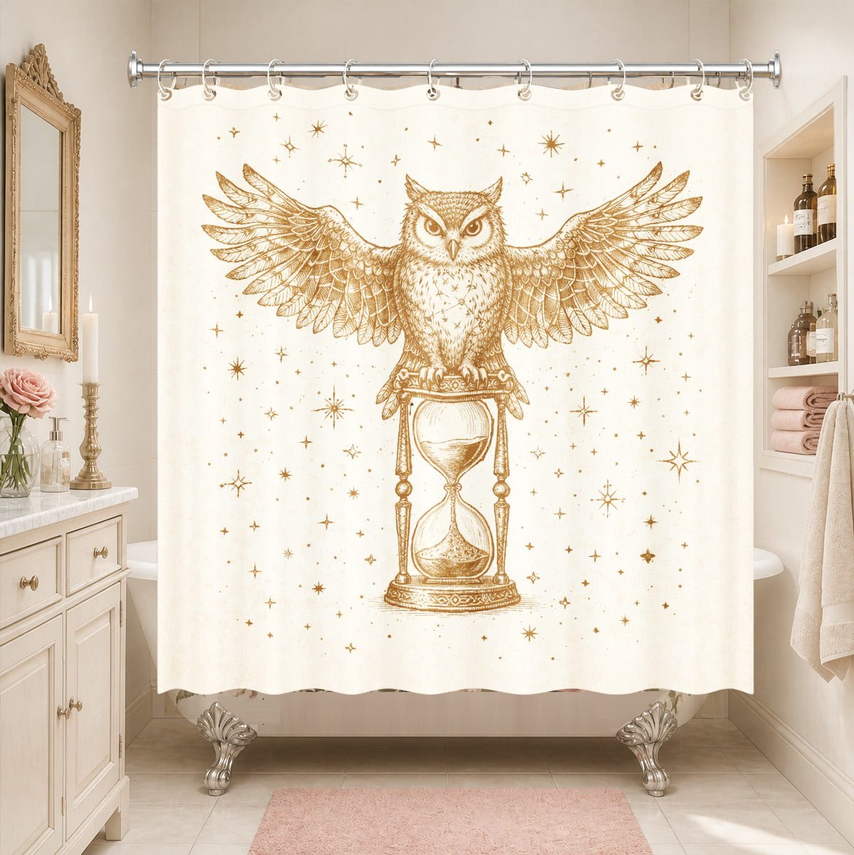 Vintage Space Whale Shower Curtain Etched Astrology Art Waterproof Bathroom Decor
