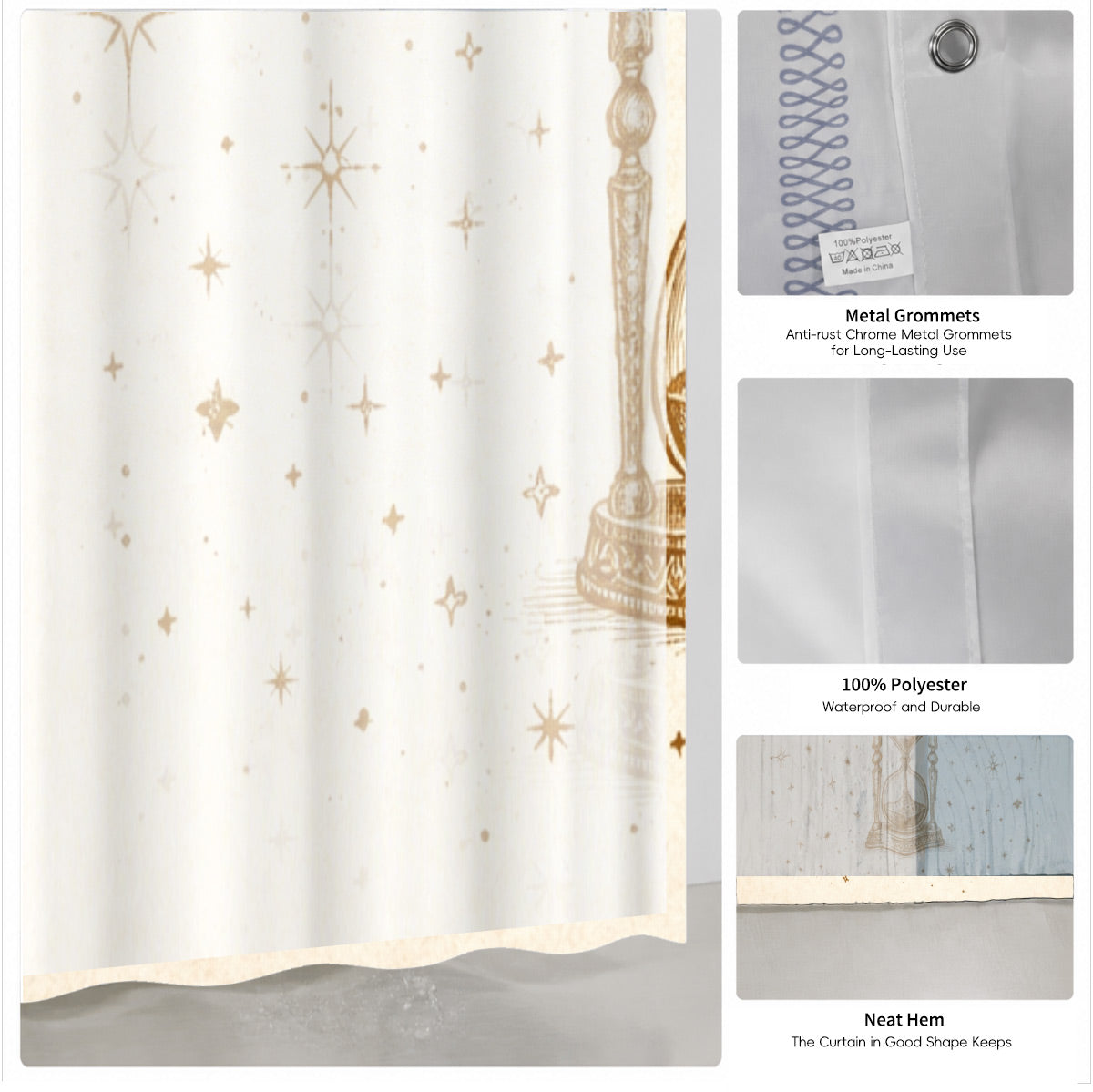 Vintage Space Whale Shower Curtain Etched Astrology Art Waterproof Bathroom Decor